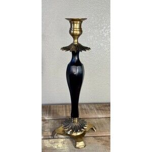 Vintage Candlestick Holder Dark Wood & Brass Elegant Home Decor